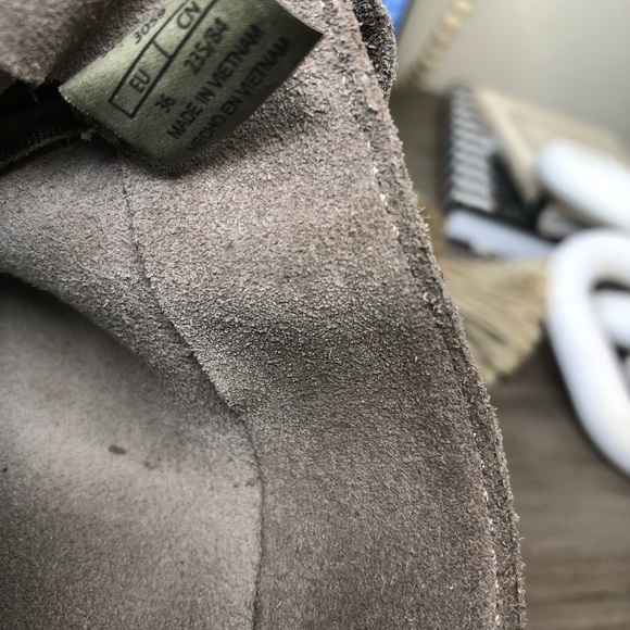 Zara Taupe Gray Suede Leather Fringe Pointed Toe Ankle Boots 36 - Picture 5 of 10